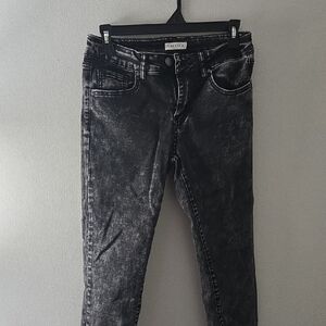 Acid Wash Black Skinny Jeans with Stretch - Women